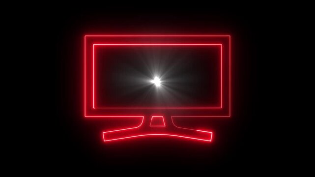 Neon Red Computer Monitor with Glowing Light on Black Background Technology Concept