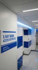 Modern Medical Facility Interior Featuring X-Ray Room Signage with Restricted Access