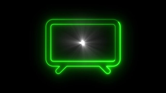 Glowing Green Neon Speech Bubble with Bright Light Effect on Black Background for Modern Digital Communication and Advertising