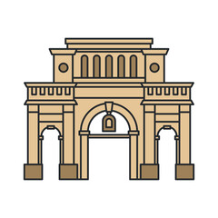 Fototapeta premium Triumphal arch monument with classical columns and central passage. Illustration. Object isolated on white background.