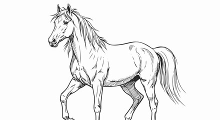 Black and White Horse Illustration Running.