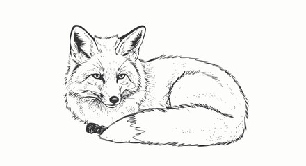 Curled up fox illustration with detailed fur.