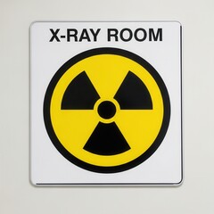 Warning Sign Displaying Radiation Symbol Denoting X-Ray Room Within Medical Facility