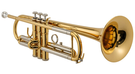 Obraz premium Brass trumpet with gold lacquer and silver valves on black background