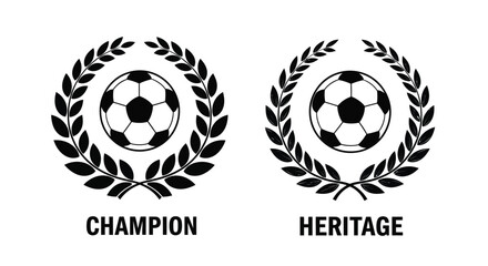 Obraz premium Two laurel wreaths encircling soccer balls with text a bold silhouette