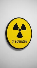 Fototapeta premium Warning Sign Indicating Radiation Hazard Within a Medical Facility's CT Scan Room Area