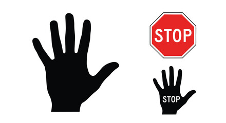 Fototapeta premium A hand stopping gesture with a stop sign black silhouette