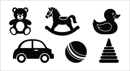 Obraz premium Black silhouettes of classic children s toys on a white background silhouette