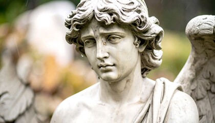Fototapeta premium A close-up of a serene stone angel statue with detailed features