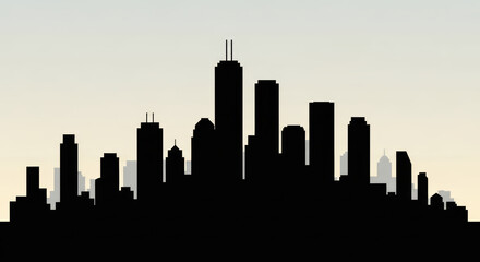 Cityscape Silhouette at Dusk: Modern Skyline with Tall Buildings Against a Fading Sky