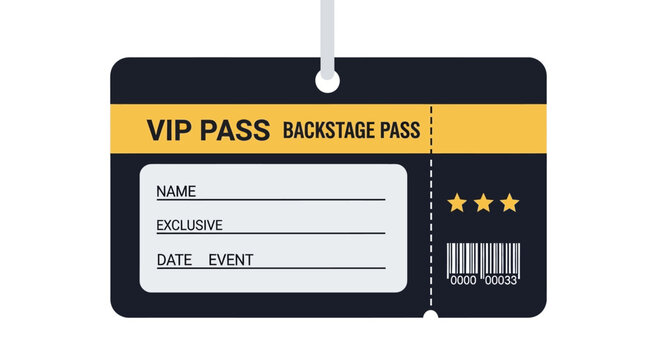 VIP Backstage Pass Template with Barcode and Star Rating System Illustration