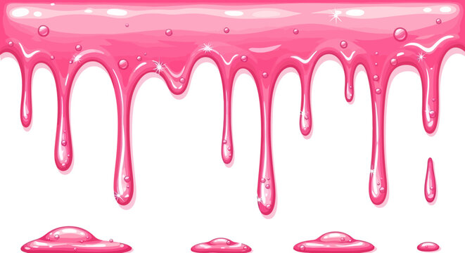 Sweet Pink Glossy Liquid Dripping Border Isolated on White Background