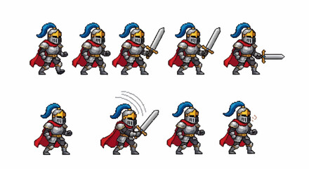 Pixel Art Knight Sprite Sheet with 8-Bit Character Animations for 2D Retro Game Development