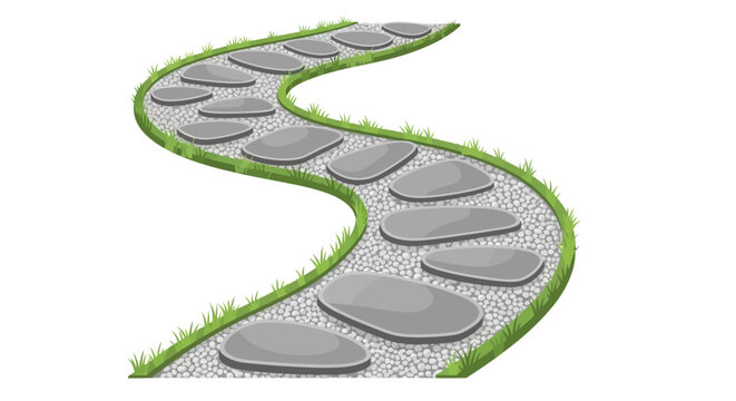 Winding Stone Garden Path with Gray Stepping Stones and Green Grass Border Vector