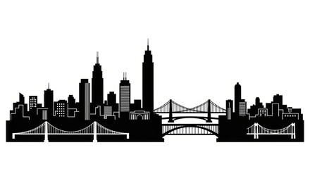 Obraz premium Cityscape Silhouette with Bridges, Urban Skyline, Modern Architecture, Downtown