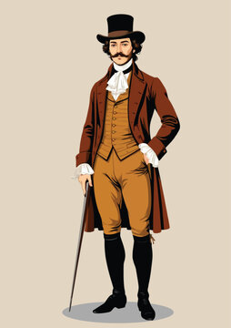 068-32-Dandy man in 19th-century fashion on a beige background