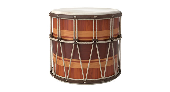 Rope tuned wooden frame drum with light brown and dark brown stripes