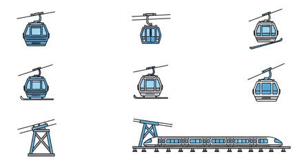 Collection of Gondola Lifts and High Speed Train Icons. © Tuhin