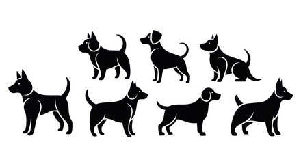 Obraz premium Collection of Black Dog Silhouettes on White Background