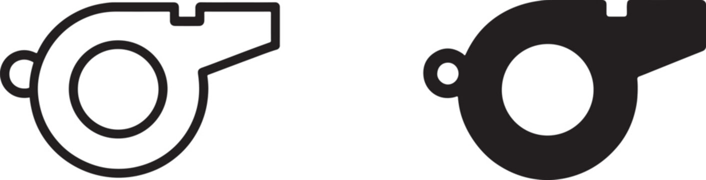 Referee whistle icon in simple editable vector style for sports rules and signals.