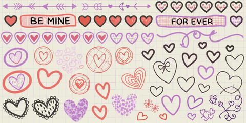 Hand drawn valentine s day doodles and lettering on lined paper