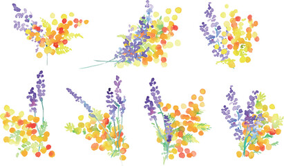 水彩画。水彩タッチのラベンダーベクターイラスト。ラベンダーの春植物背景。Watercolor painting. Watercolor lavender vector illustration. Lavender spring plant background.