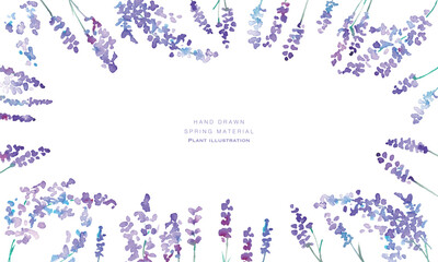 水彩画。水彩タッチのラベンダーベクターイラスト。ラベンダーの春植物背景。Watercolor painting. Watercolor lavender vector illustration. Lavender spring plant background.