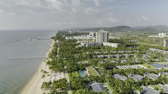 Long Beach (Bai Truong), Phu Quoc Island, An Giang (Kien Giang), Vietnam &ndash; 4K Aerial Drone Footage of Tropical Beaches, Turquoise Water, Sandy Shoreline, Resorts, Coral Reefs, Coastal Forest