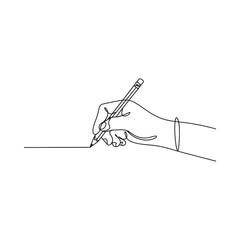 Minimalist line drawing of a hand holding and using a pencil