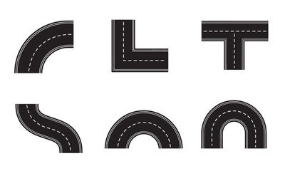 A collection of road signs indicating various types of turns and intersections Vector