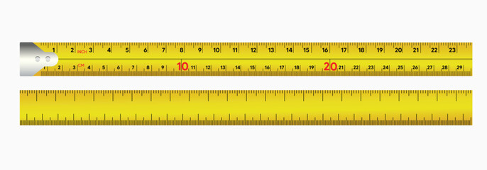 Realistic yellow measurement tape tool vector illustration isolated on background