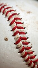 Close-up of a well-worn, textured white sphere with red stitching