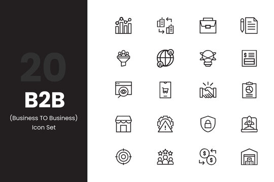 B2B icon set featuring linear symbols for corporate trade