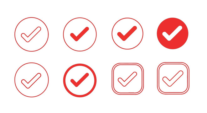Red Tick Icon with box ,circle &ndash; Warning Checkmark Symbol Vector - red check mark isolated