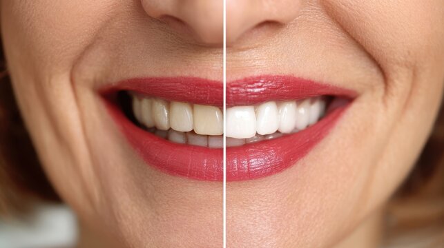The Smile Before and After Professional Teeth Whitening Treatment Showing Dramatic Improvement