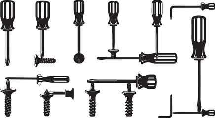 Fototapeta premium Various types of screws and screwdrivers on display