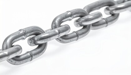 Obraz premium Strong Connection Metallic Chain Links on White Background Close Up Macro Detail.