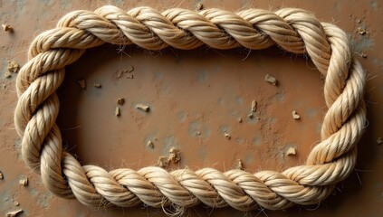Thick Braided Rope Forming a Rectangular Frame on a Textured Surface.