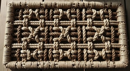 Intricate Woven Rope Mat with Geometric Pattern.