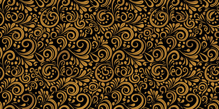Elegant gold floral pattern on a black background a seamless design element