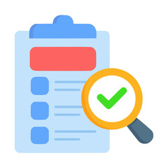 magnifying glass checklist task job done urgency priority work flat color vector illustration template design