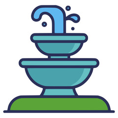 modern fountain water spring yard decoration flat color vector illustration template design