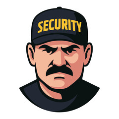 security safety officer guard face profile avatar flat color vector illustration template design