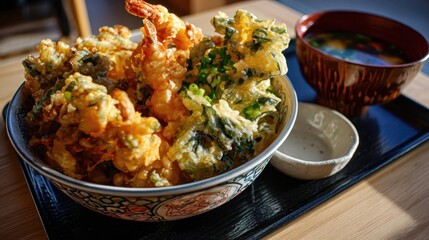たくさんの天ぷらが乗った天丼