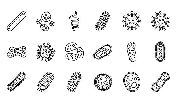 Bacteria, Virus, and Microorganism Outline Icons &ndash; Scientific Germ Shapes Set