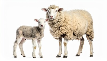 Fototapeta premium Ewe and Lamb Portrait on White Background Perfect for Spring and Easter Concepts Stock Photo.