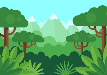 Obraz premium Vibrant jungle landscape with lush greenery and majestic mountains