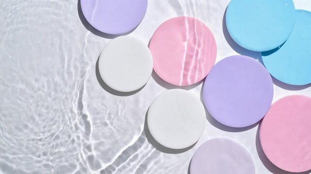 Colorful paving stones and ripples in clear water