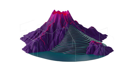 Isometric Volcano Landscape with Lava