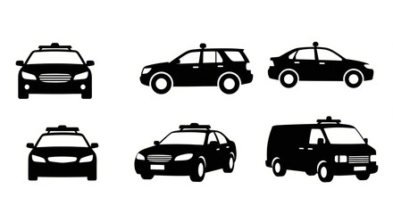 Obraz premium Police Car Icons Set: Front, Side, SUV, Sedan, Van Views